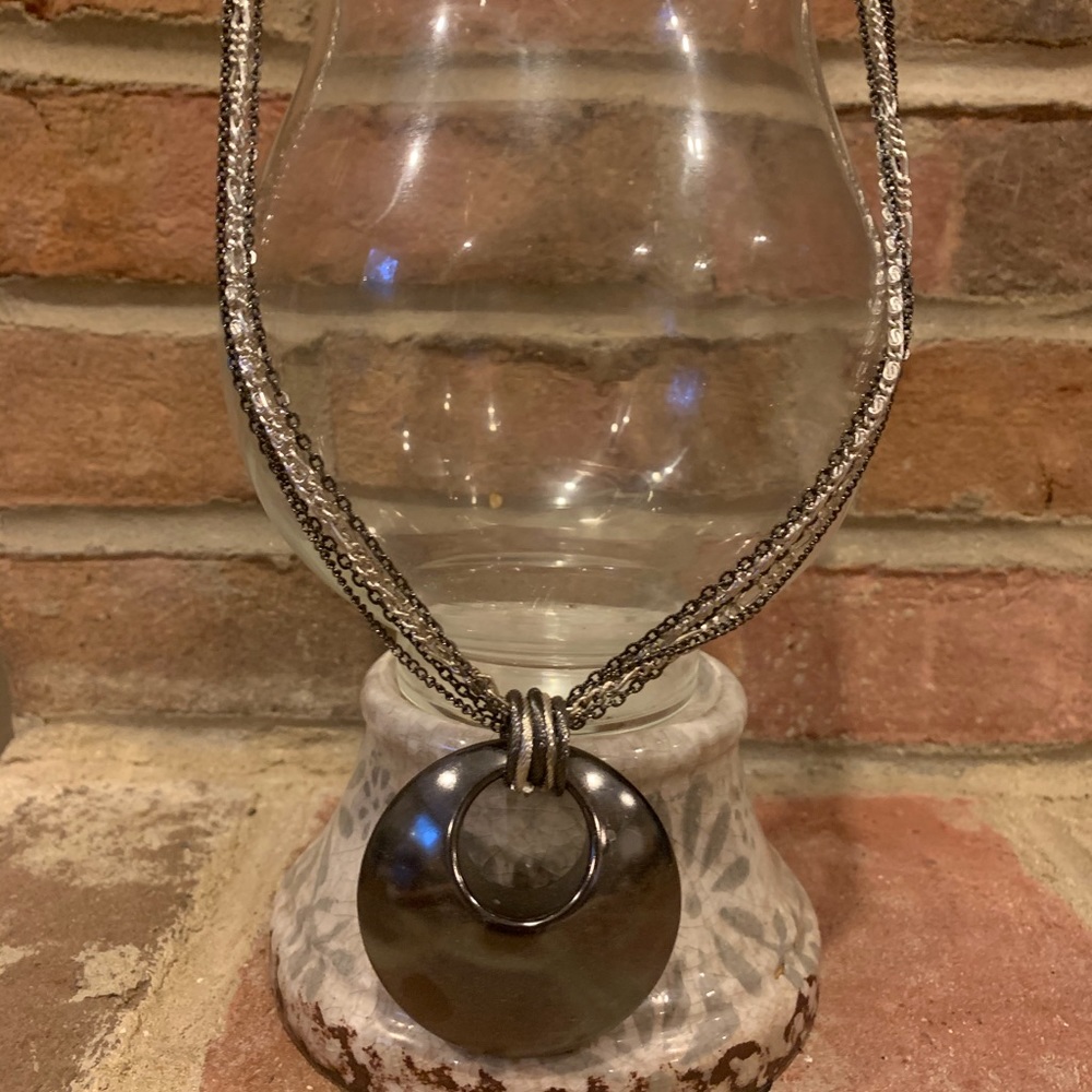 Circle disc necklace and hoop earrings